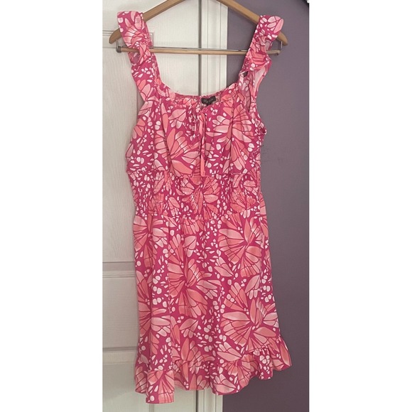 NWT Lily Rose Pink Print Ruffle Dress Sleeveless Smocked Summer Size XL - Picture 1 of 7